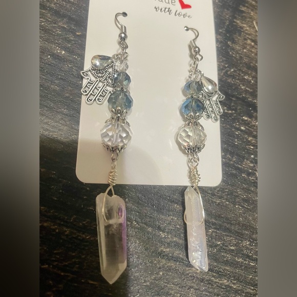 Hand Crafted Jewelry - Silver and Blue Crystal Earrings